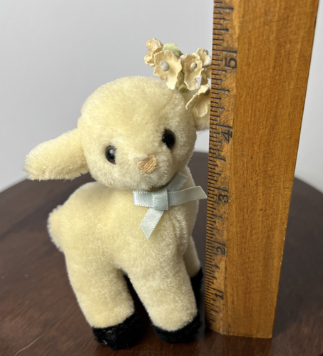 Vintage Philip Stahl Plush Stuffed Lamb Sheep 1970's Blue Bow & Flowers 5" - Picture 10 of 10