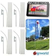 4 PACK - Feather Flutter Swooper Flag 16' POLE + SPIKE Ground Stake Mount KIT