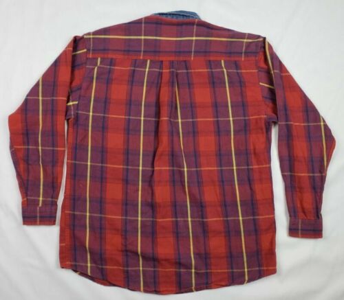 Cinch Western Mens Red Plaid Denim Collar L/S Button Down Shirt Sz Large B2 - Picture 2 of 9