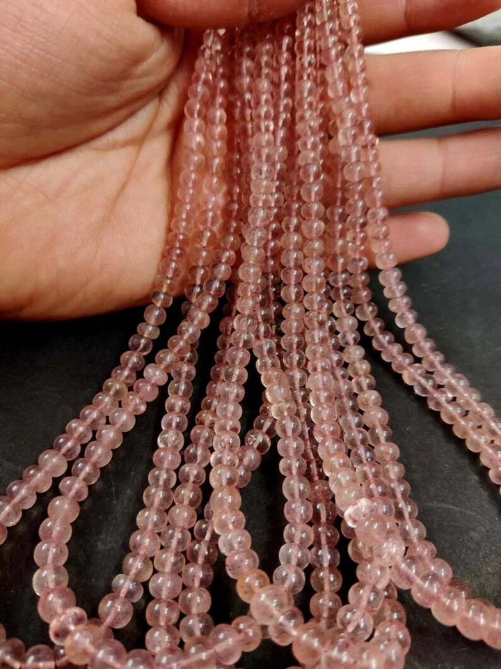 16" AAA+ Natural Pink Strawberry Quartz Smooth 3-7mm Plain Rondelle Loose Beads - Image 2 of 4