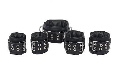 FOND OF MILITARY Leather Wrist Cuffs & Ankle Cuffs & Neck Collar Set BDSM Bondage Restraint Set