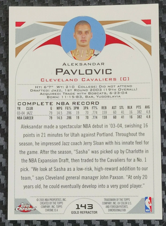 2004-05 Topps cromo Aleksandar pavlovic oro refractor #D 04/99 Foto 2 de 2