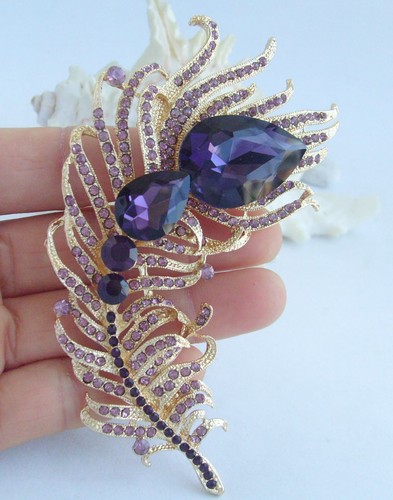 4.33" Elegant Peacock Feather Brooch Pin Pendant Rhinestone Crystal BP05038 - Picture 32 of 48