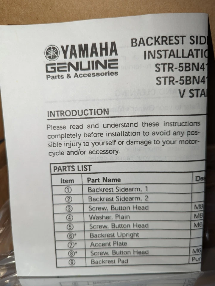 NUEVO Yamaha - STR-5BN41-10-00 - V Star 650 Sistema de respaldo de pasajero de montaje fijo Foto 4 de 4