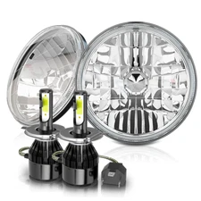 7 Inch Round Sealed Beam Glass Clear Lens Headlights H4 Bulbs H6024 H6014 Pair