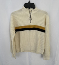 Treasure  Bond Girls half Zip Sweater Ivory Dove Placed Stripe Size Med NEW