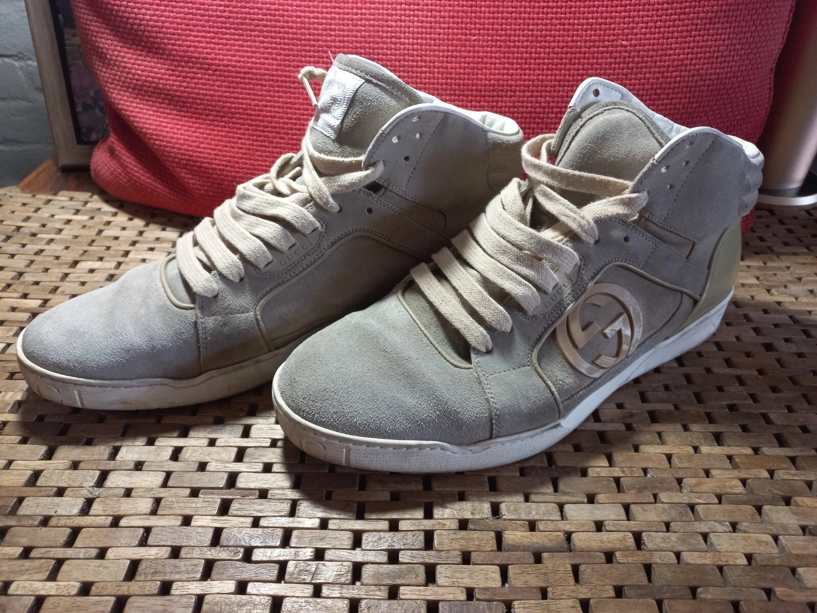 Baskets Gucci gris daim logo à lacets Hightop US 11 C 295322 jolies chaussures