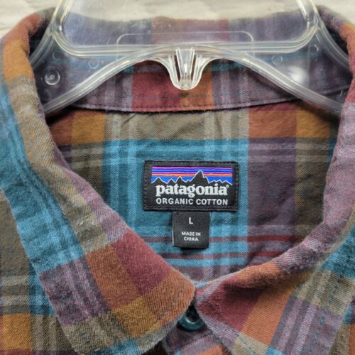 Patagonia Fjord Flannel Shirt Men's Large Blue Plaid Organic Cotton Long Sleeve - 第 2/6 張圖片