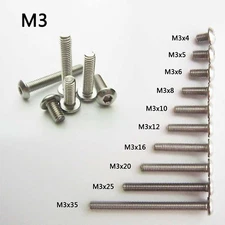 25/100pcs Stainless Steel Metric Thread M3 Button Head Hex Socket Cap Screw Bolt