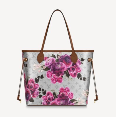 LOUIS VUITTON NEVERFULL MM GARDEN FLOWER ROSES SILVER BAG NEW, RARE