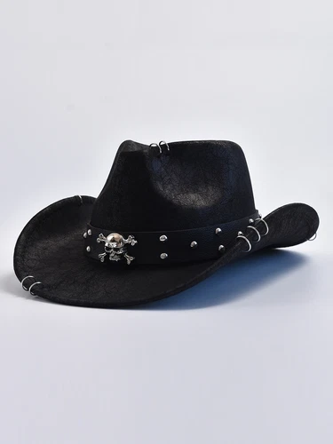 Vintage Faux Leather Western Cowboy Hat for Men, Jazz Style Panama Cowgirl Cap