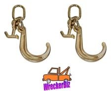 SET OF 2- G70 J HOOK, HAMMERHEAD on OBLONG CHAIN LINK, WRECKER TOW TRUCK