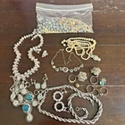 Mixed Vintage Costume Jewelry Lot Necklace Bracelet Rings Etc Sterling 14k Ring