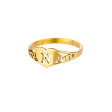 Fashion Hollow Initial Letter Heart Rings For Women Gold Color size 6-8
