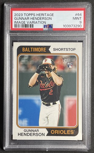 2023 Topps Heritage #64 Gunnar Henderson RC SP Image Variation - PSA 9
