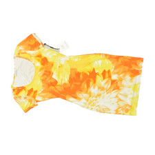 Calvin Klein Sz 4 Orange Yellow Floral Print Scoop Neck Ruched Sheath Dress NEW