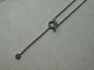 Hermes Finesse Lariat Diamond White Gold Necklace Pendant 