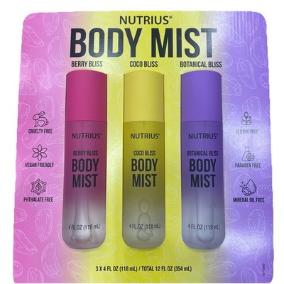 Nutrius Body Mist 3 Pack Set   Berry Bliss, Coco Bliss & Botanical Bliss   4 fl