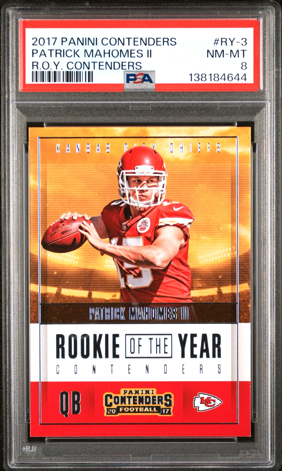 Patrick Mahomes II 2017 Panini Contenders #RY-3 Rookie Of The Year PSA 8 NM-MT