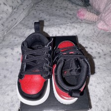 Jordan 1 Low Alt TD Sneaker Leather Lace Up Black/Red/White Baby 6C DR9747-067