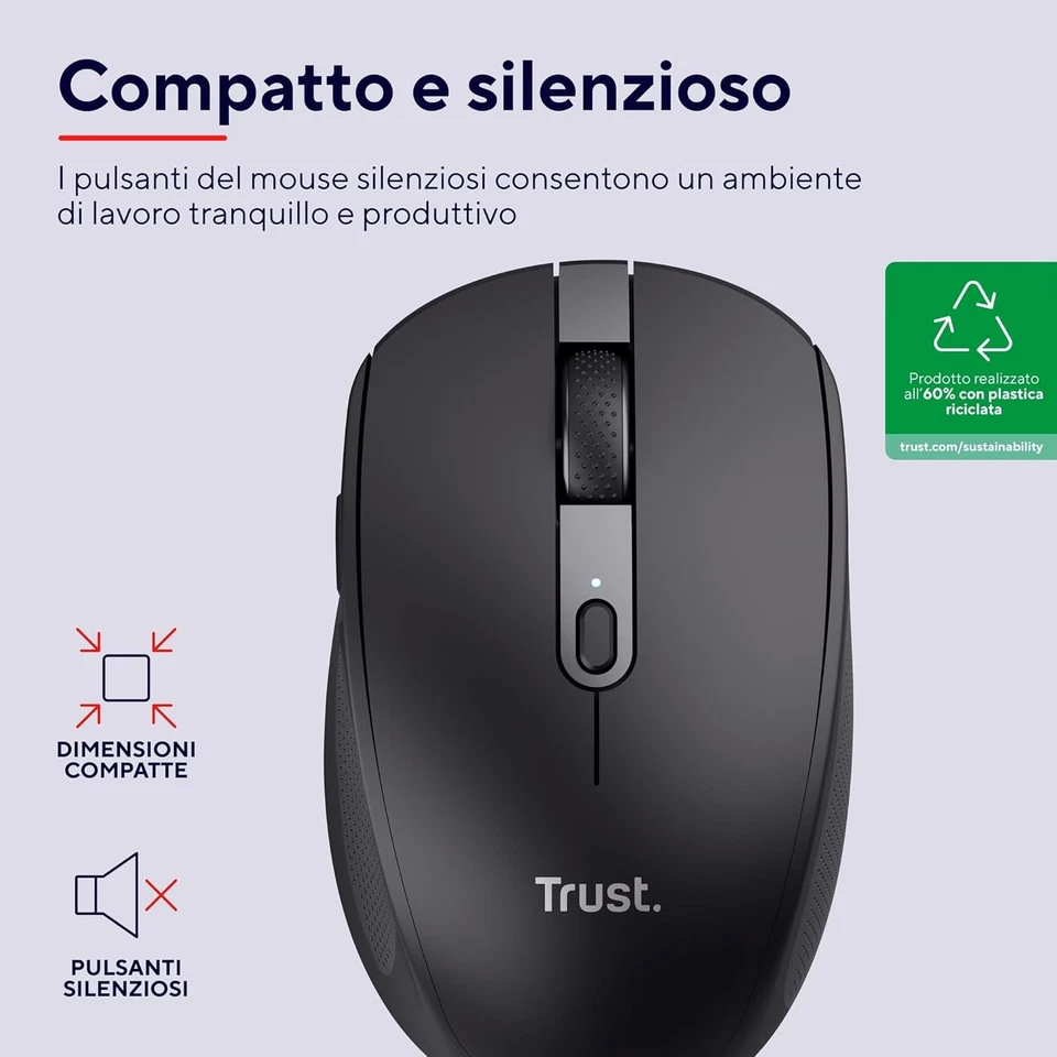 Trust Ozaa Silent Wireless Mouse Bluetooth + 2.4GHz, Compact Multidevice Mouse,  - Image 4 of 4