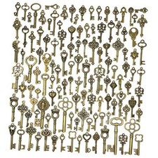 125 PCS Vintage Skeleton Key Set Charms, JIALEEY Mixed Antique Style Bronze