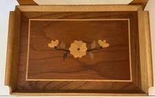 VTG Marquetry Inlay Wood Serving Tray Floral 19 1/2" x 12 1/2"