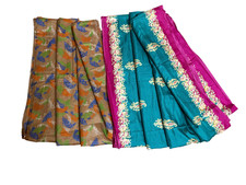 Indian Vintage Fabric Saree Women Wrap Dress Printed Sewing Sari Silk Fabric Lot