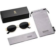 SOJOS Retro Oval 17 Gold W/ Gray Lens Sunglasses UV400 Protection SJ1217C5
