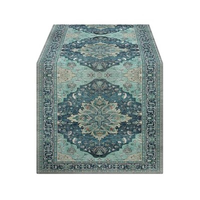  Boho Floral Pattern Summer Table Runner 72 Inches Long 13'' x 72'' Teal and Blue