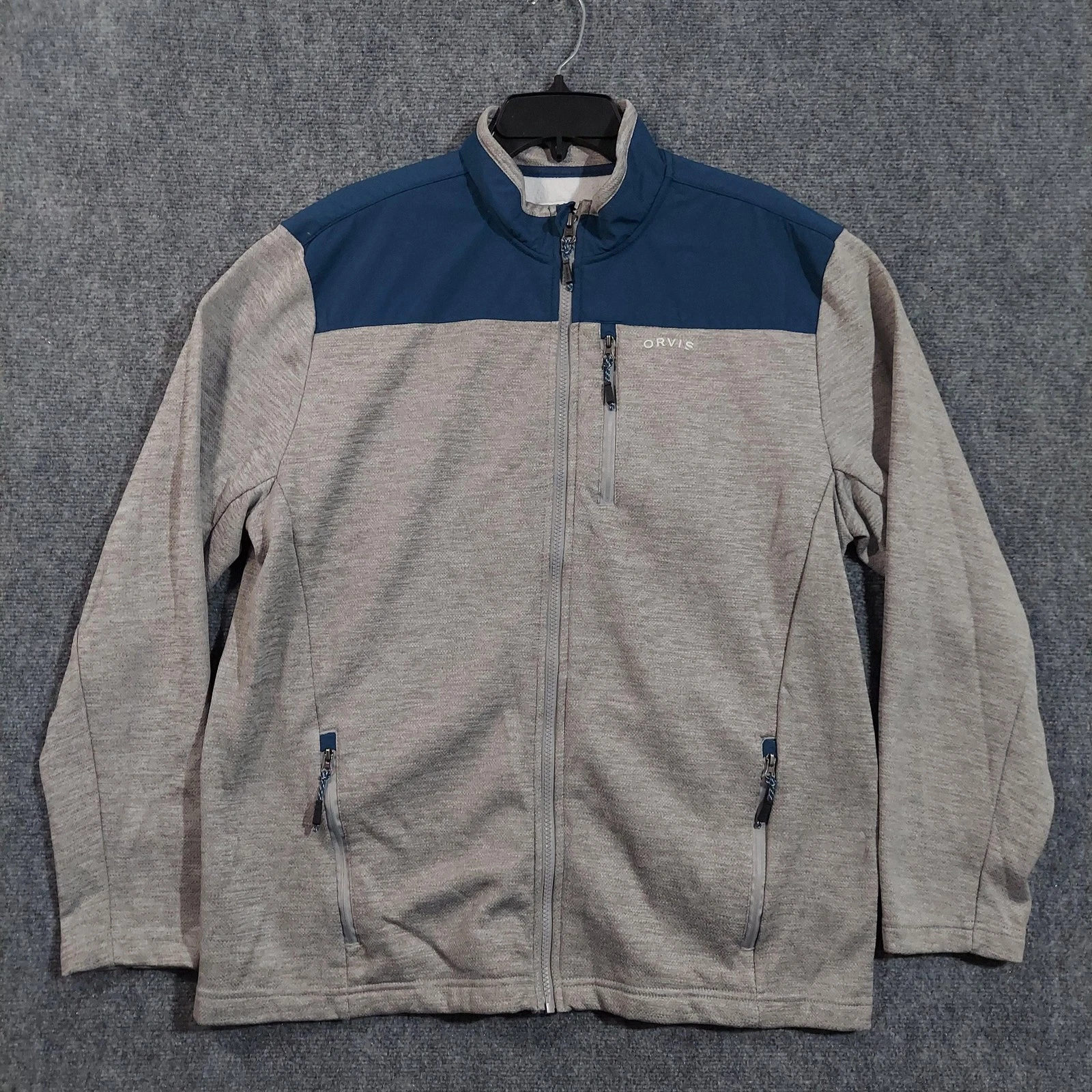 Orvis Jacket Mens Large Gray Blue Full Zip Outdoor Performance Fleece Pockets