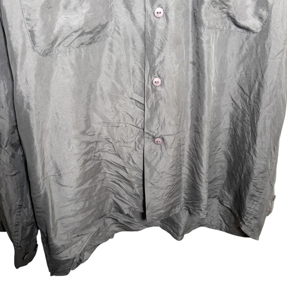 Camisa Rafael Para Hombre Grande Gris 100% Seda Ligera Cuello Manga Larga Sólida Foto 3 de 4