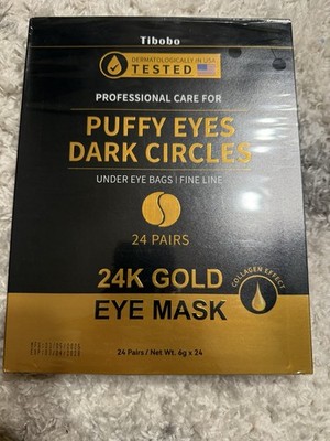 Tibobo 24K Gold Collagen Eye Mask for Puffy Eyes & Dark Circles, 24 Pairs,,,new 