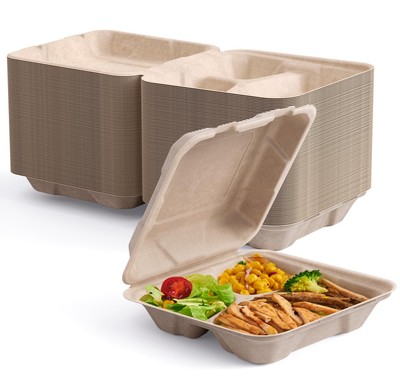 50 Pack Clamshell To Go Containers, 100% Compostable Disposable Take Out Food...