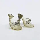 Vintage BARBIE 1960s Clear Glitter Open Toe Mules Heels Shoes Japan A73