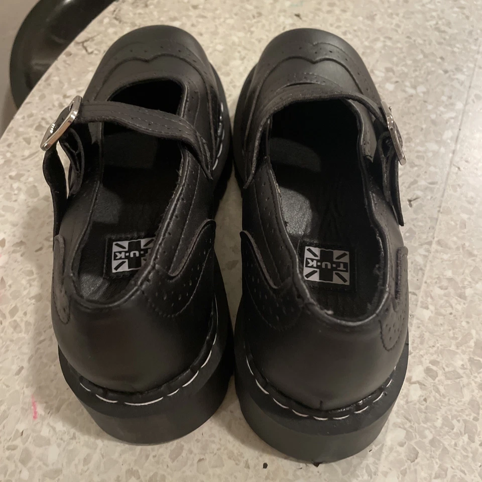 Anarchic T.U.K. Zapatos de cuero negros Mary Janes con correa de hebilla tacones gruesos talla 8 Foto 4 de 4