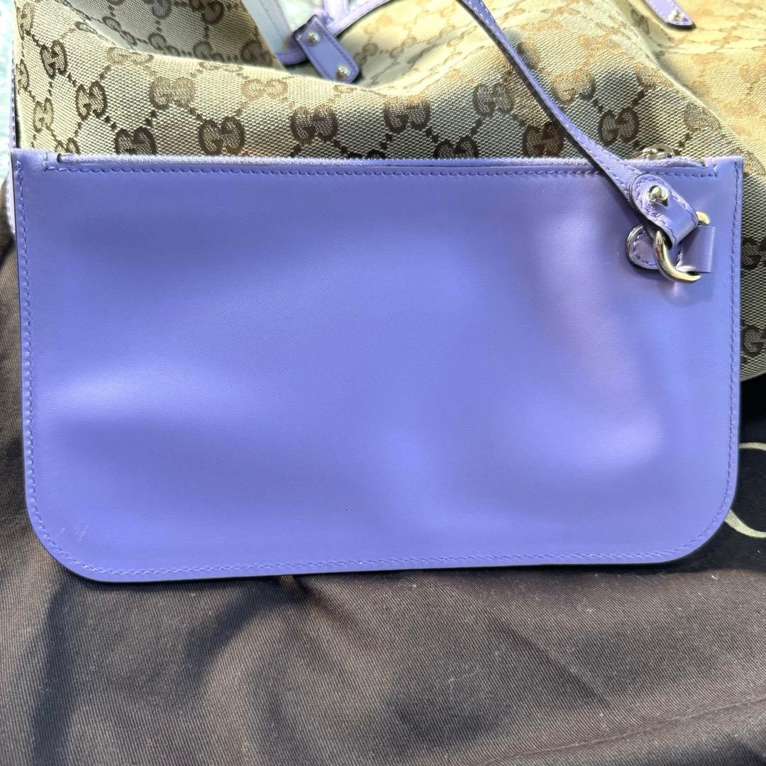 GUCCI GG Canvas Leather Tote Bag Purple with Pouch, Used, Slight Wear thumbnail 13