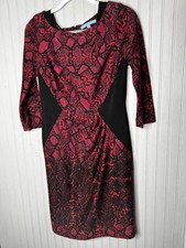 Antonio Melani Dress Womens 4 Red Black Snake Print Sheath 3/4 Sleeve Stretch