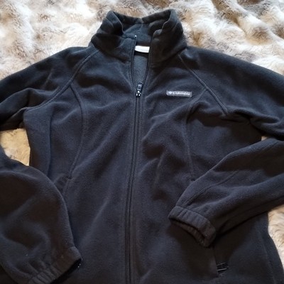 Columbia Women's Black Full Zip Collared Fleece Jacket Mid-Length Size M