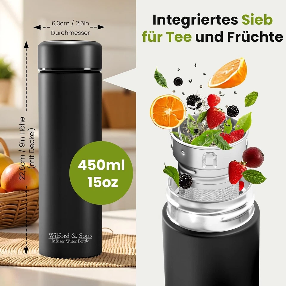 Thermosflasche + Tee/Früchte Sieb-INFUSER - Bild 3 von 4