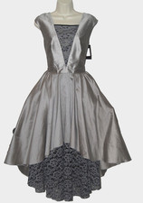 vintage New 2 4 ABS silver silk lace crinoline midi tea DRESS Regency Hollywood