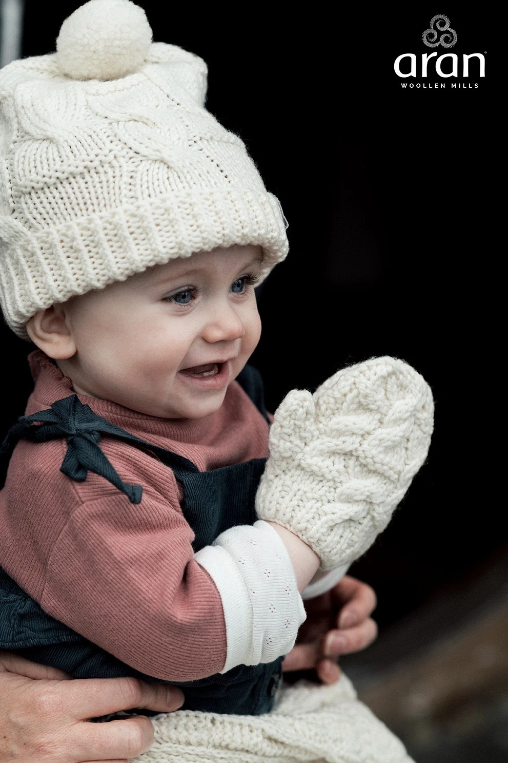 Aran Woollen Mills Irish Soft Merino Wool Baby Mittens and Hat Set