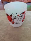 FIRE KING VINTAGE MILK GLASS COFFEE MUG HILDI LADY BUGS