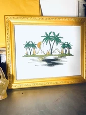 Large Palm Tree & Sun Wall Art Laser-Cut Wood Tropical Decor Wall Sign Artwork.