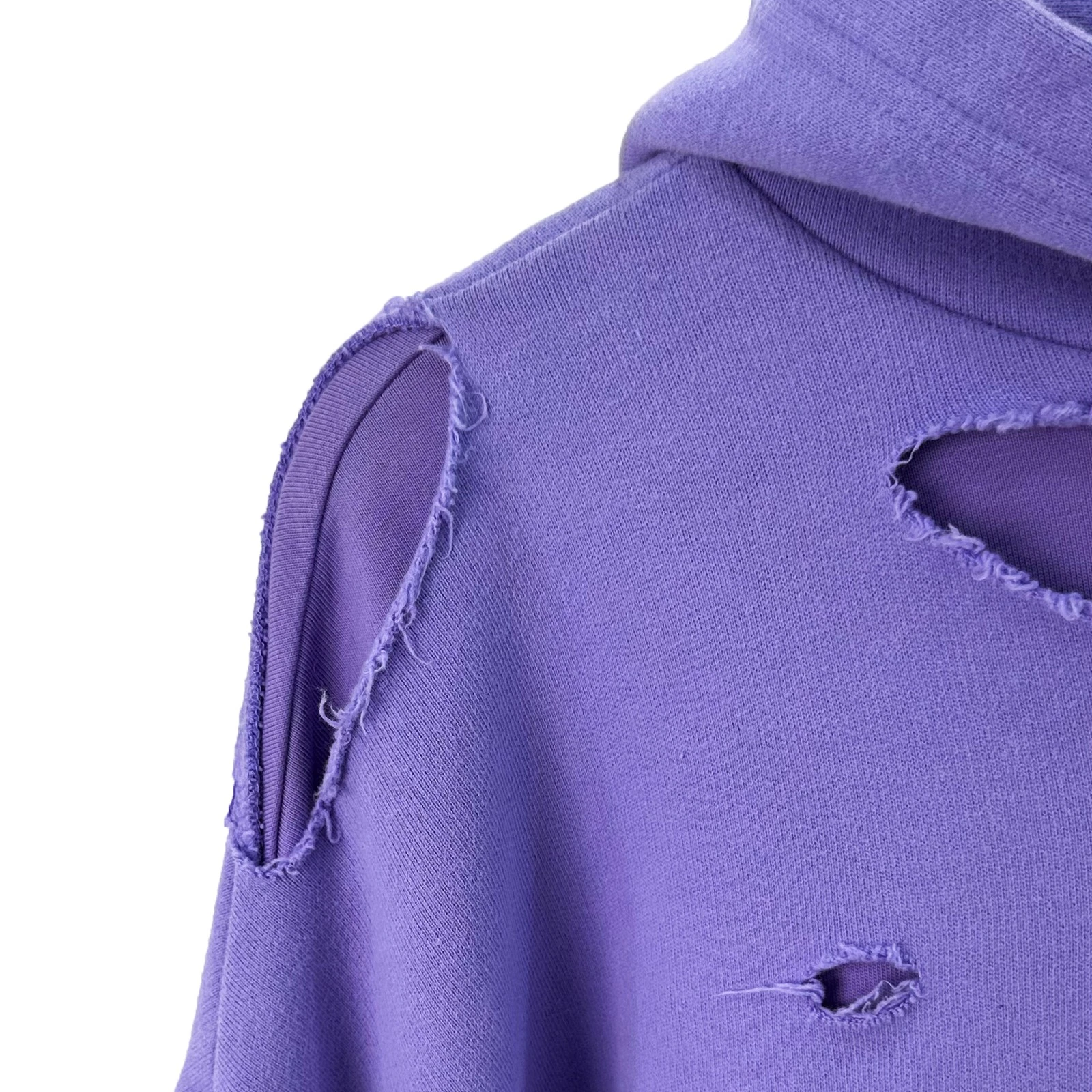 Balenciaga Felpa con Cappuccio Distressed T Shirt Viola Chiaro Bianco 659403 TKVB6 3078