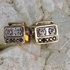 Boom Box Stud 1/2" Earrings Rhinestone Crystal Party Holiday Rock n Roll Modern