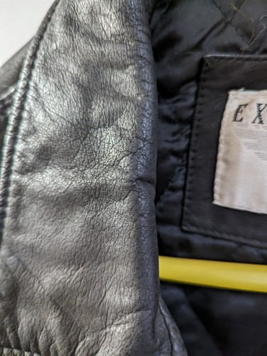 Used Vintage Black Leather Expressions Bomber Jacket Size 46 - Picture 7 of 16