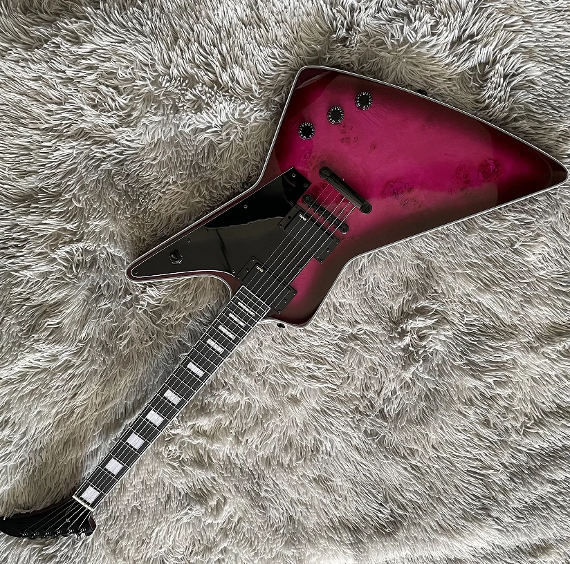Electric Guitar Explore Purple Burl Maple Top Mahogany Body Bone Nut HH Pickups - Image 3 of 4