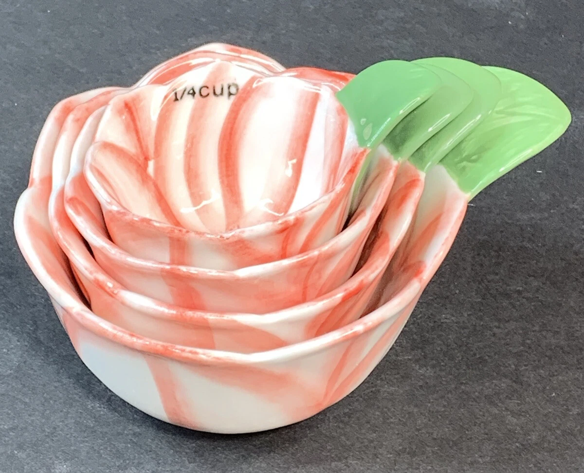 Set Of 4 Floral Theme Pier 1 Measuring Cups - 1 Cup, 1/2 Cup, 1/3 Cup, 1/4 Cup