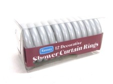 NOS 12-PK KENNEY SILVER PLASTIC SNAP-LOCK SHOWER CURTAIN RINGS, 962/13